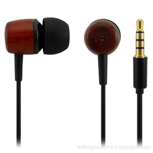 Wood In Ear Earbud Stereo Headphones with Mic